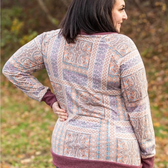 NEW HONEY ME Teal, Burgundy & Rust Weekender Top XXL - Picture 2 of 2